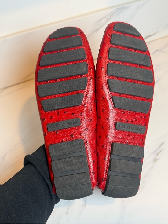 Red animal skin croc loafers